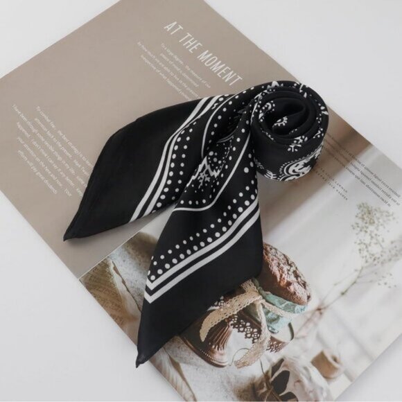 ⚡Men B-Black Necktie 27.5 Inches Cowboy Scarves Pocket Square Silk Bandanas - Picture 7 of 8